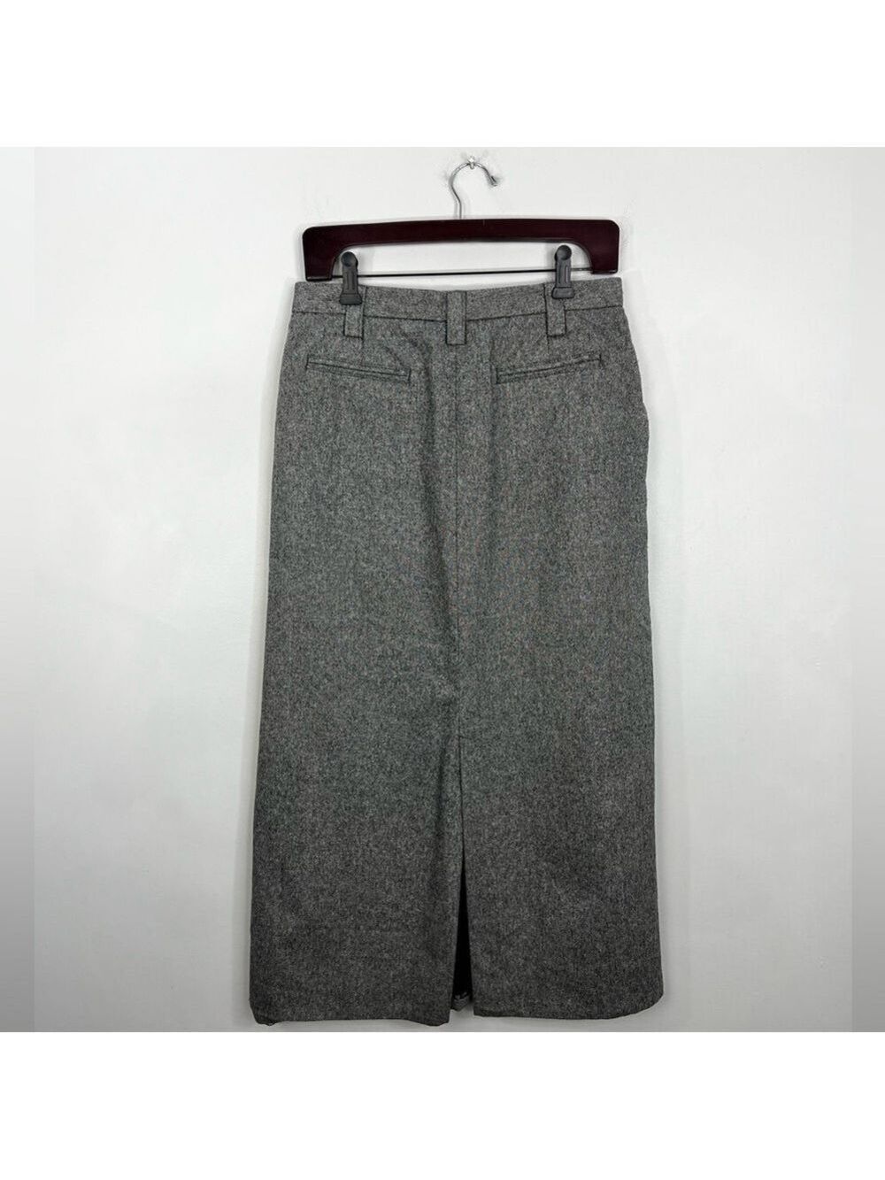 Vintage 90s minimalist wool blend black white straight tweed maxi skirt 6 - Picture 5 of 17